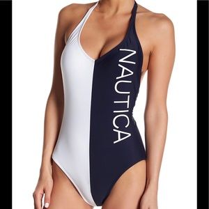 NAUTICA ONE PIECE SWIMSUIT WHITE/NAVY SIZE M